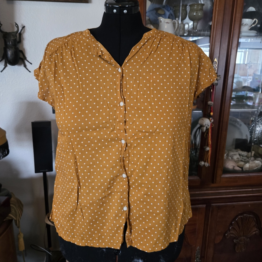 Old Navy Mustard Polka Dot Blouse